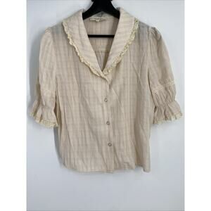 Checkered Bell Sleeve Top Women’s Size Small Victorian Grunge Boho Prairie 988
